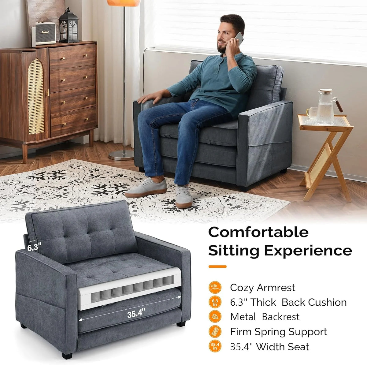 Full Size Chenille Futon Sofa Bed N396