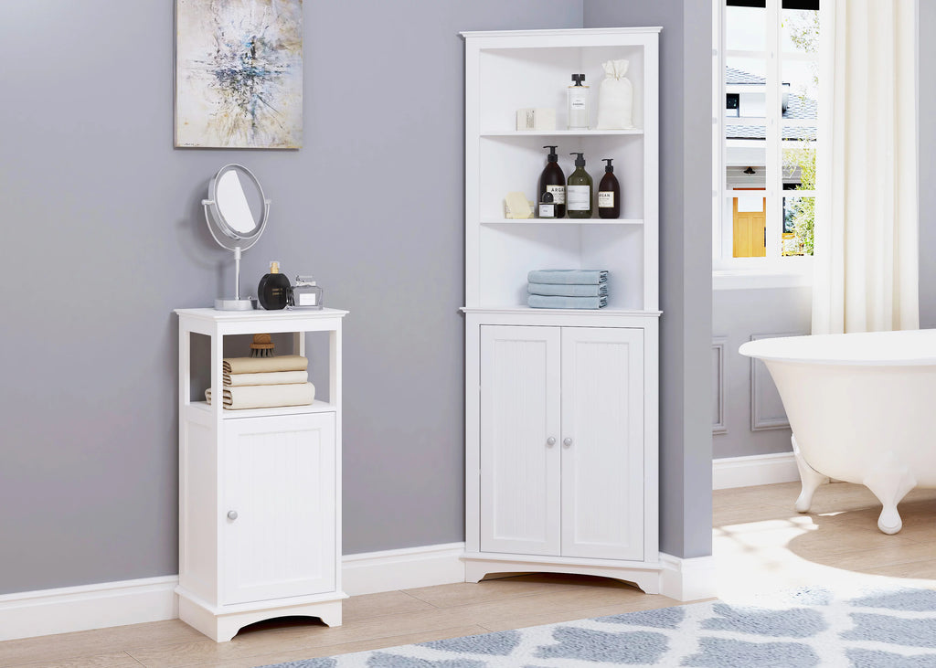 White Tall Corner Cabinet with 2 Shutter Doors N117