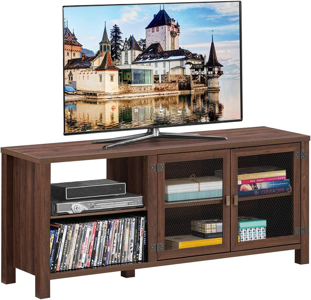 Wooden TV Stand with 2 Shelves and Cabinet T253270