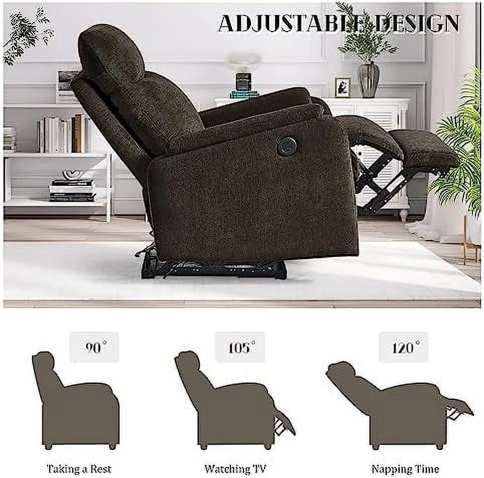 Dark Brown Fabric Power Recliner Chair with USB Port H921882