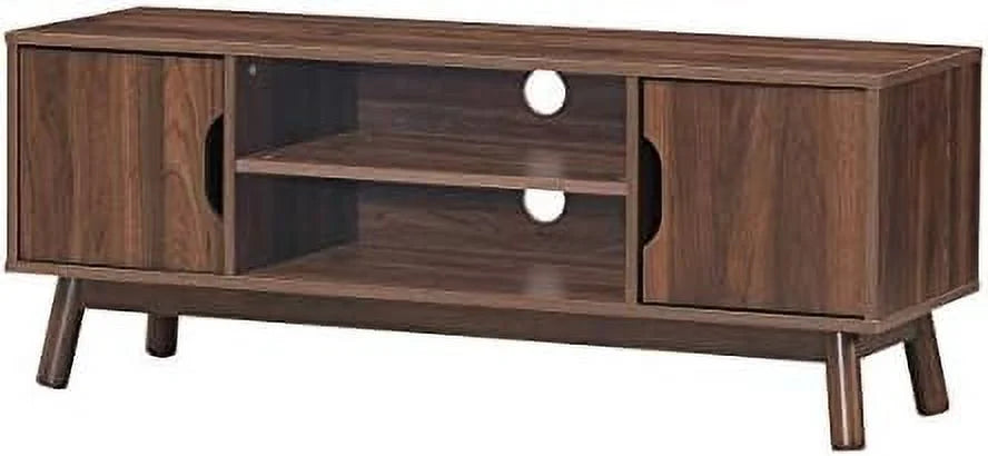 Mid-Century Wooden TV Stand with 2 Cabinet Doors and 2 Open Shelves E875951