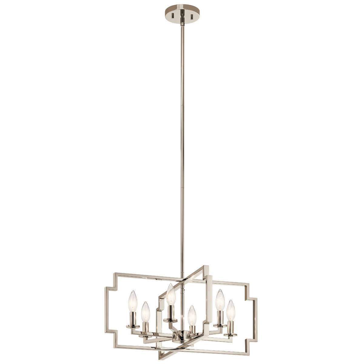 6 Light Polished Nickel Steel Candelabra Chandelier N518