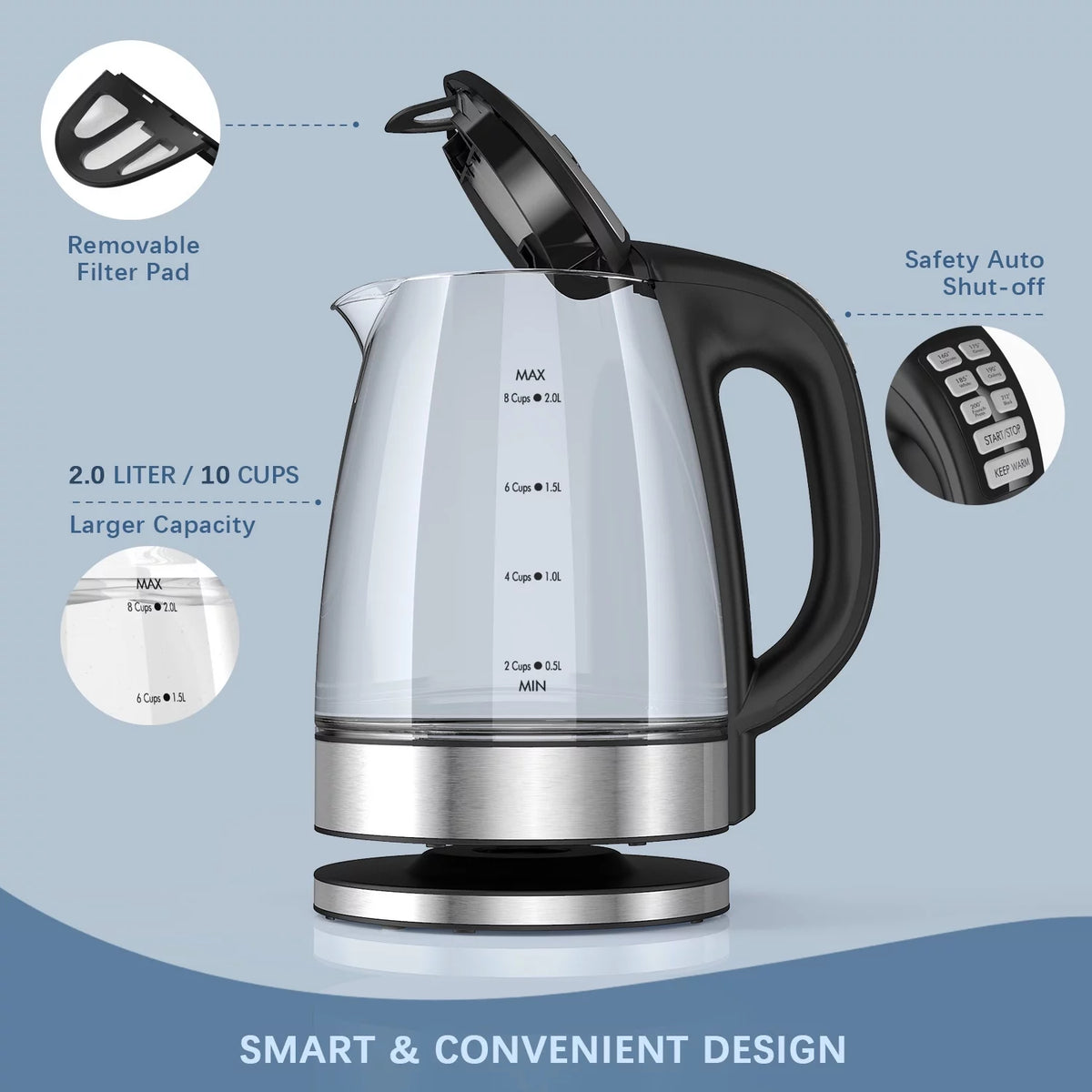 1200W 2.0L Glass Electric Kettle J646