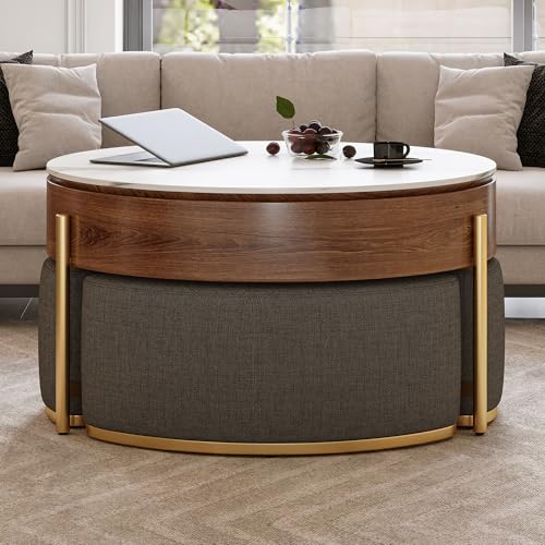 Lift Top Coffee Table with Storage and Nesting Ottomans S664785
