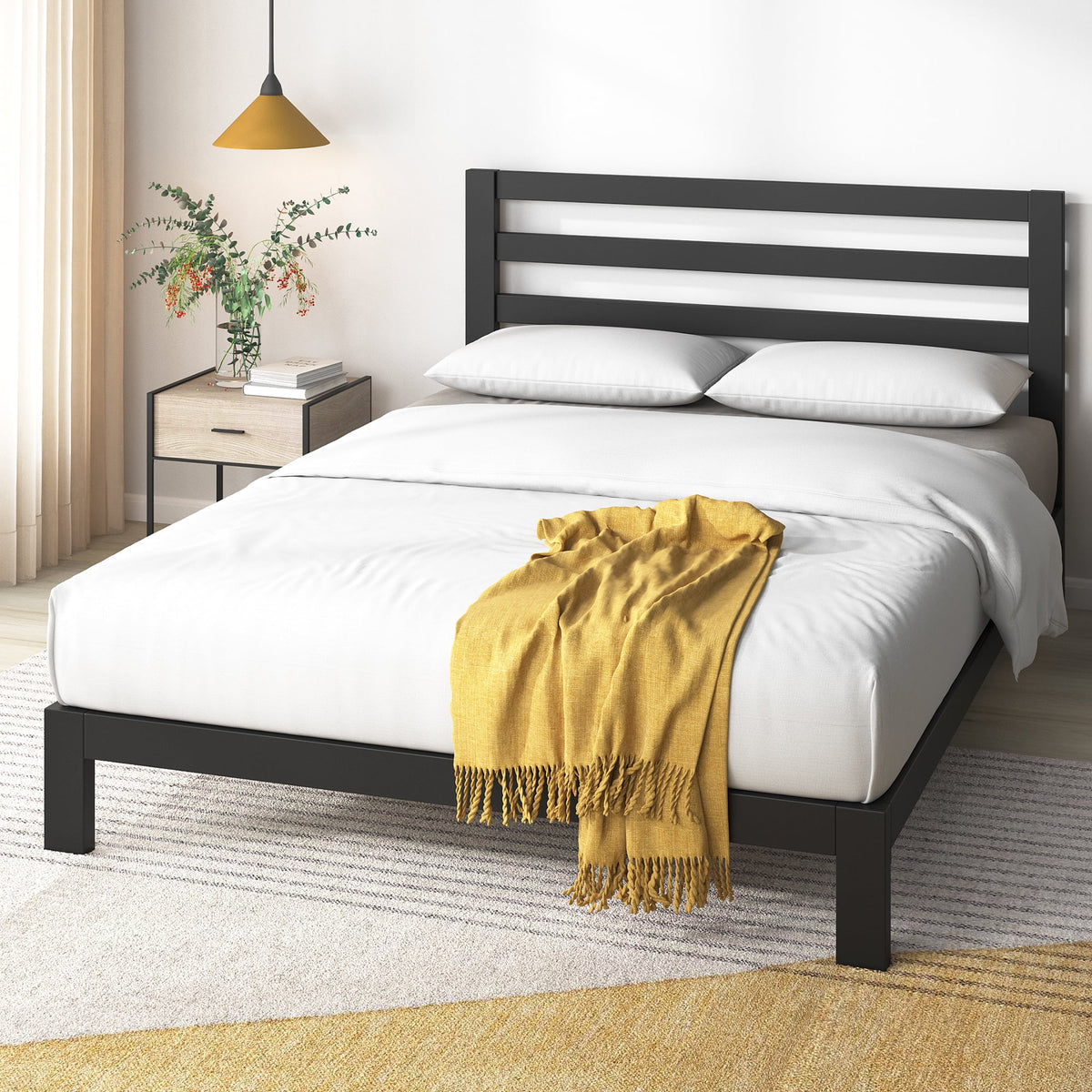 36" Metal Platform Bed with Headboard, Twin X24093