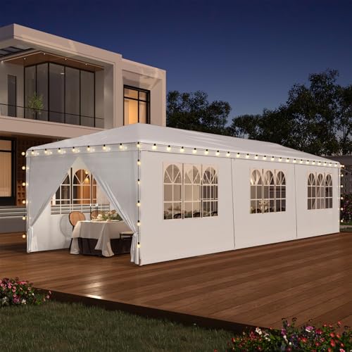 10x30 Ft Waterproof Heavy Duty Canopy with 6 Sidewalls & 2 Zippered Doors, White V737218