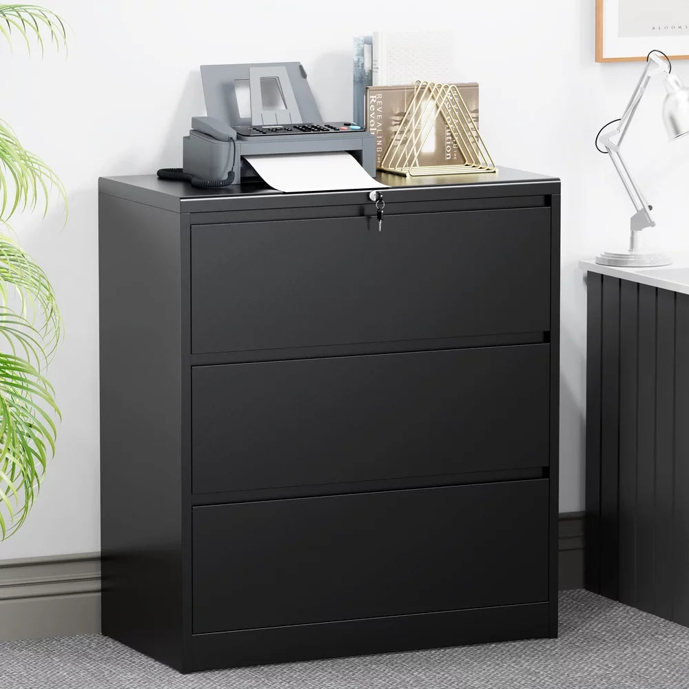 3 Drawer Black Metal File Cabinet with Lock M162584