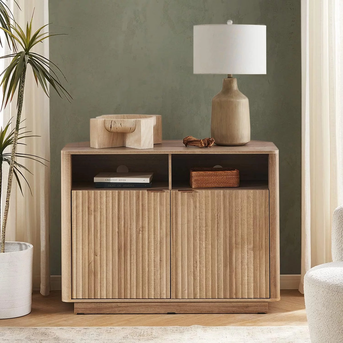 Oak Mid-Century Modern Corner TV Stand N953970