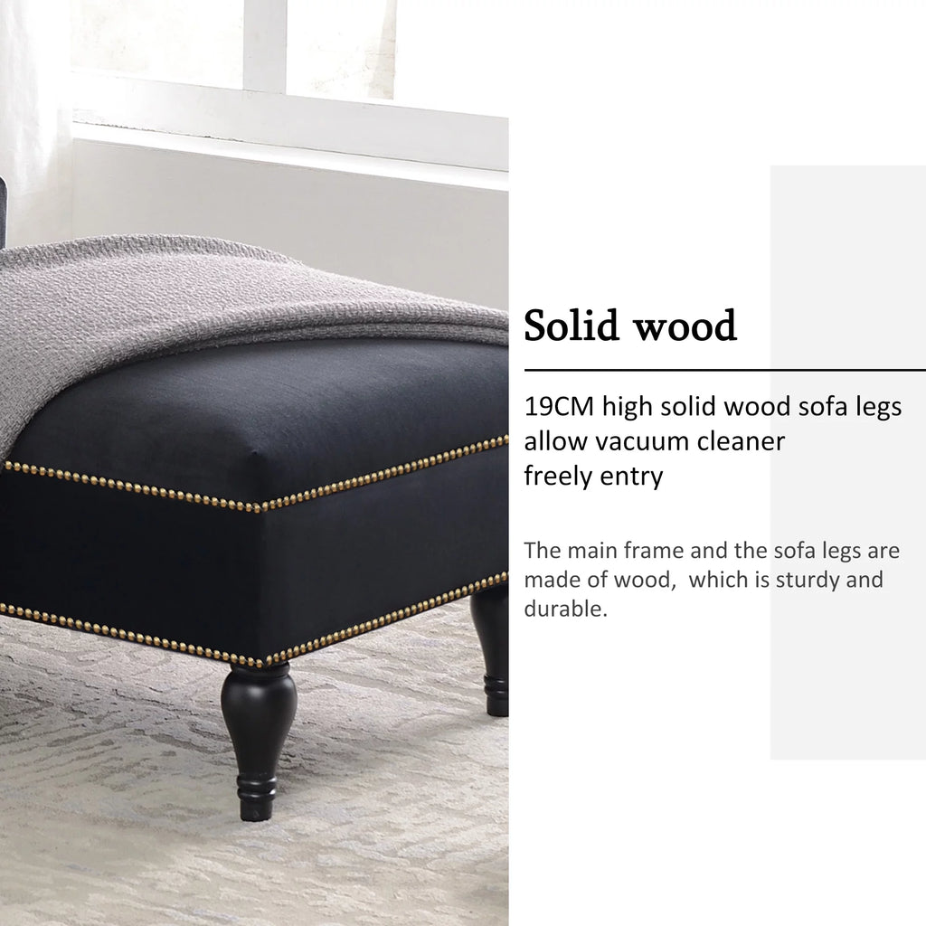 Black Velvet Button Tufted Chaise Lounge L9813