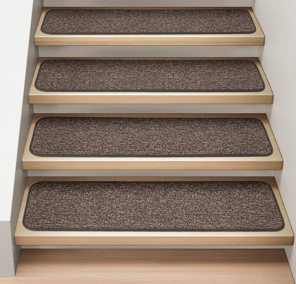 Set of 15 Attachable Indoor Carpet Stair Treads Pebble Gray 8 in. x 23.5 in. Q865293
