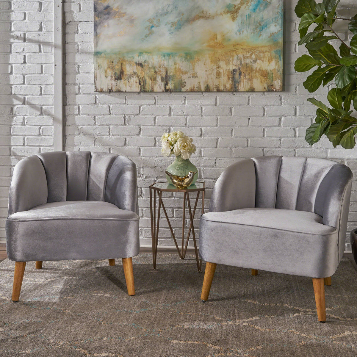 Modern Velvet Club Chairs, Set of 2, Cobalt Blue W149782