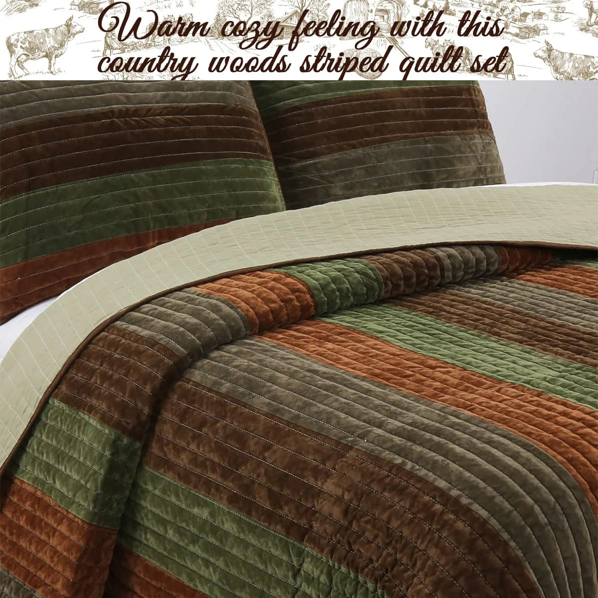 Striped Cotton Reversible Bedding Set Queen 3-Pieces R925041