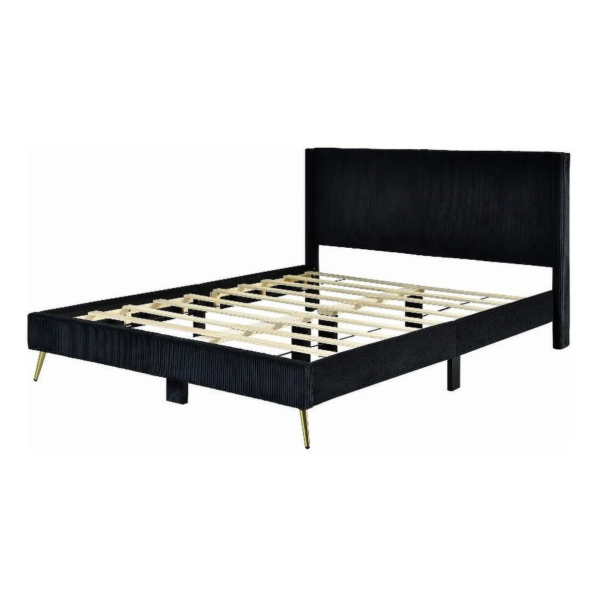 Solid Wood & Velvet Full Size Platform Bed in Black F204