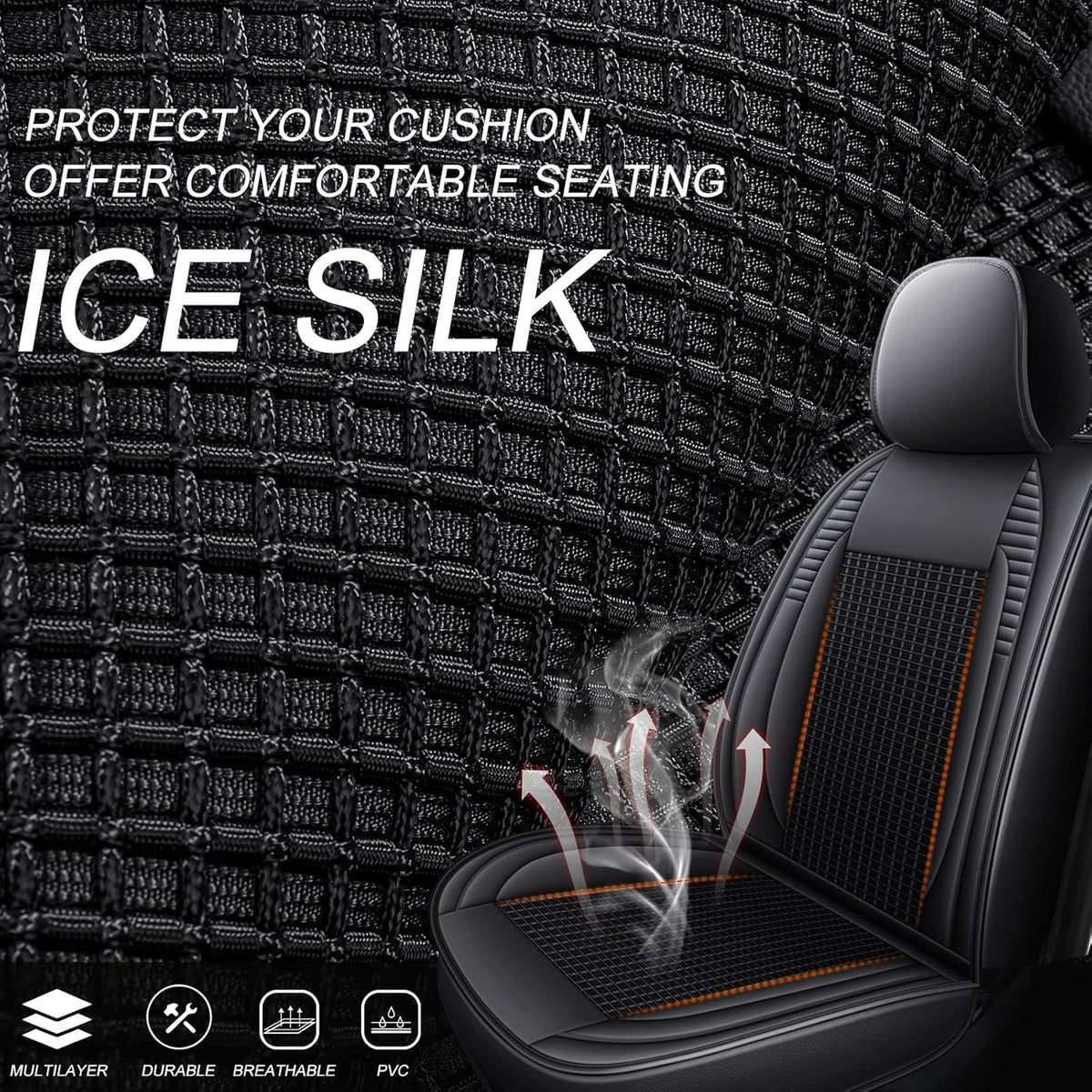 Black Full Set Leather Fabric Car Seat Covers A97425