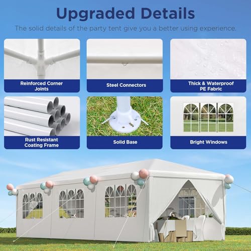 10x30 Ft Waterproof Heavy Duty Canopy with 6 Sidewalls & 2 Zippered Doors, White V737218