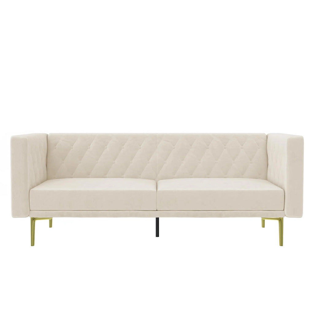 Ivory Velvet Sofa with Gold Finish Metal Legs O343805