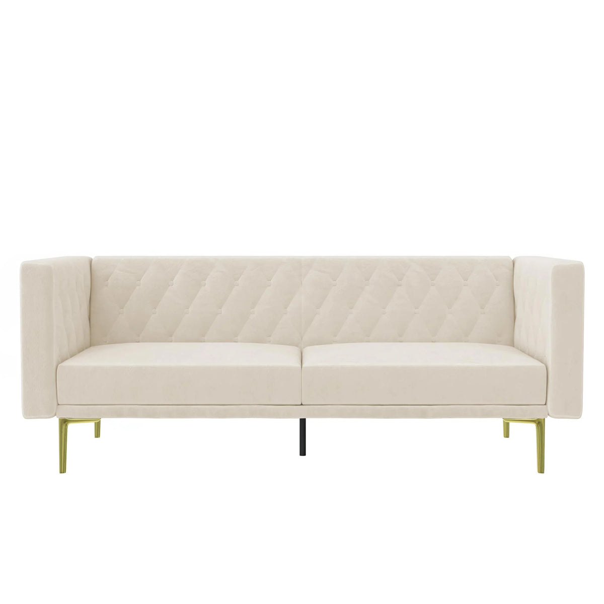Ivory Velvet Sofa with Gold Finish Metal Legs O343805