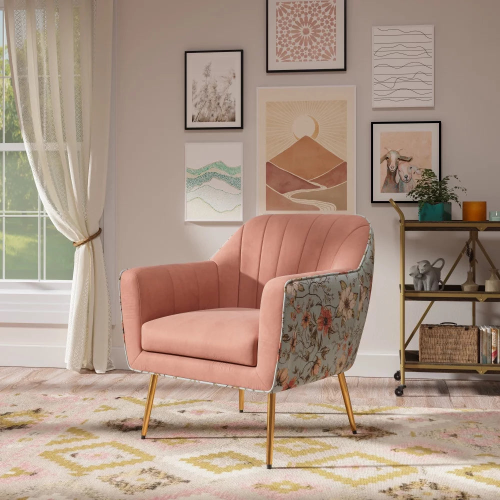 Rose Red Floral Print Accent Chair D381