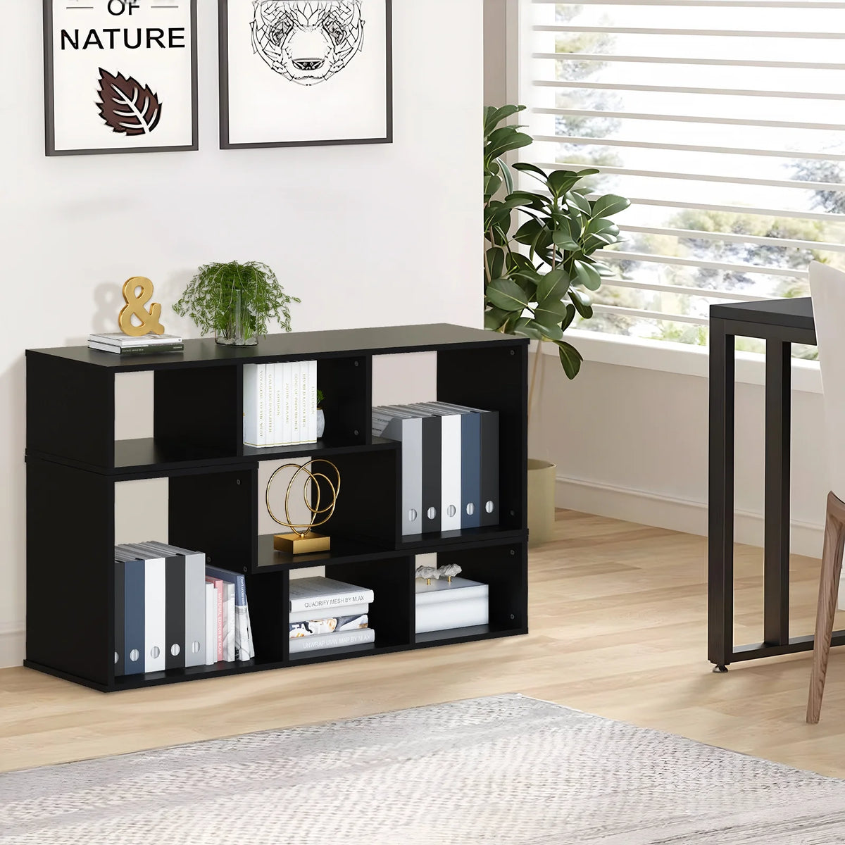 Black 2-Shelf L-Shaped Bookcase N237967