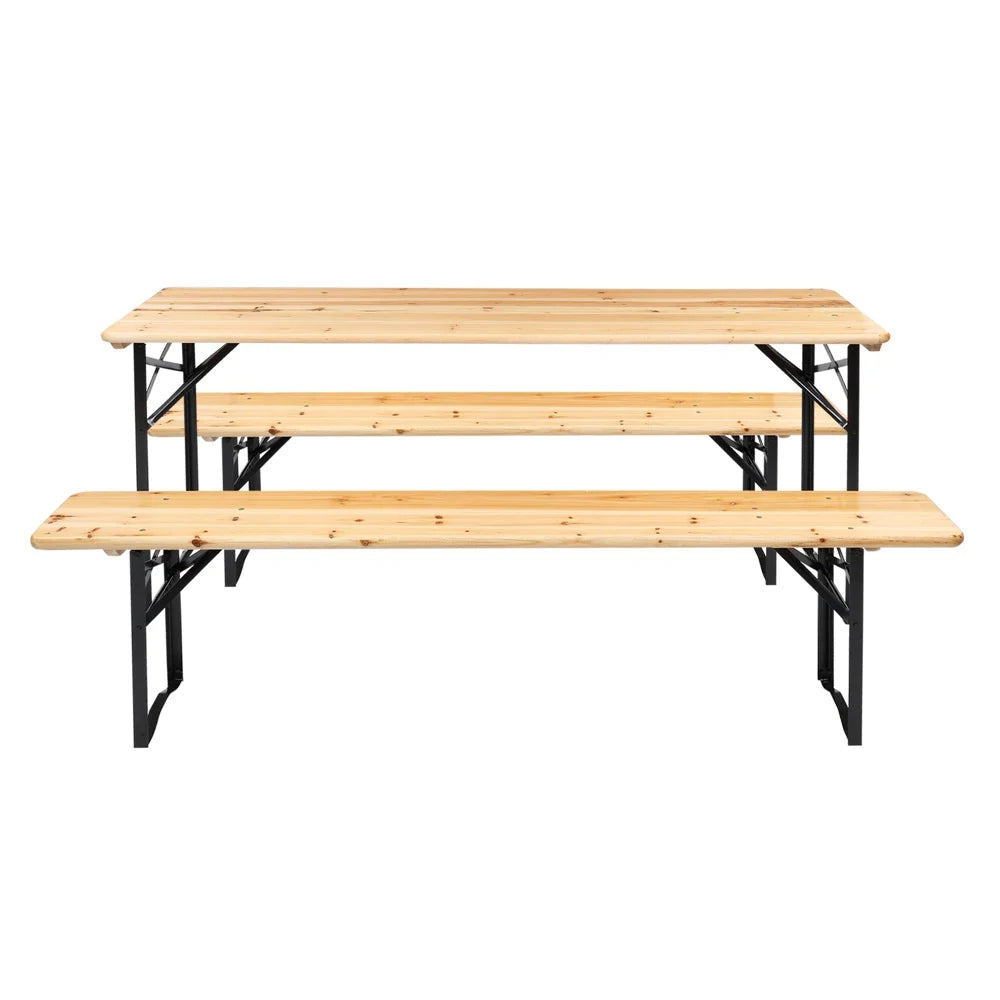 5.8FT Wood Table and Bench Set O916