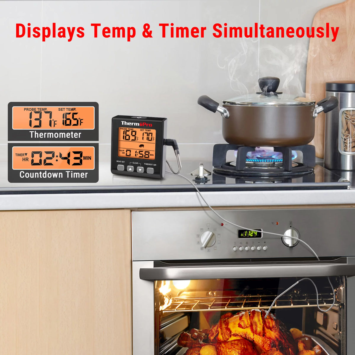 Digital Meat Thermometer with Backlight and Kitchen Timer K471046