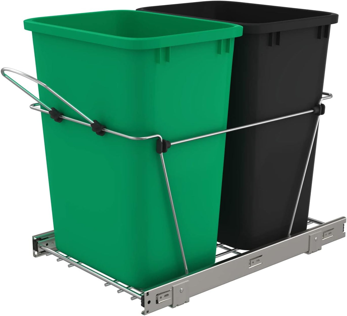 Double 35-Quart Chrome Wire Pullout Kitchen Trash Can V95841