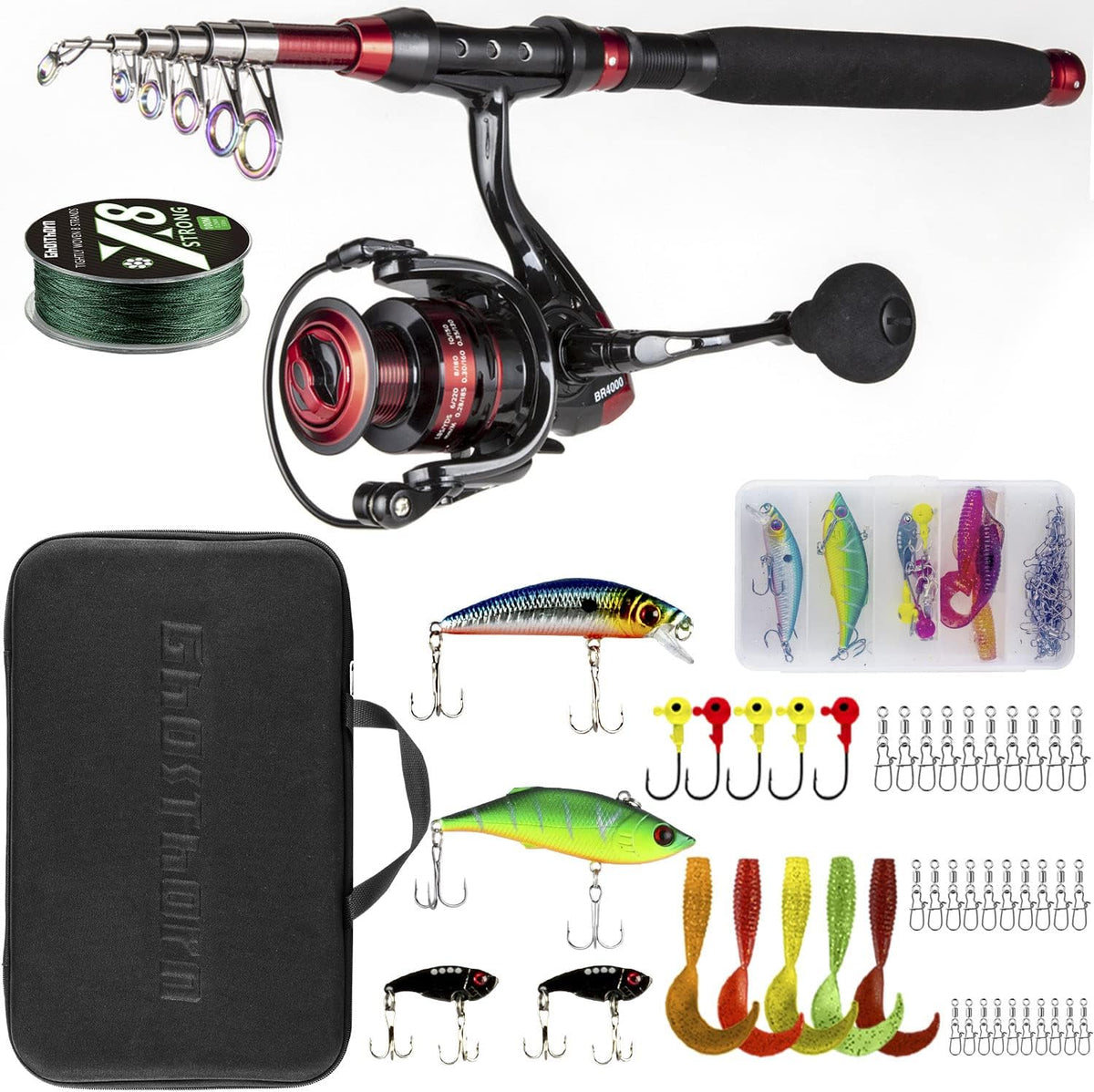 Telescopic Fishing Rod and Reel Combo with Carrier Case Bag W9196