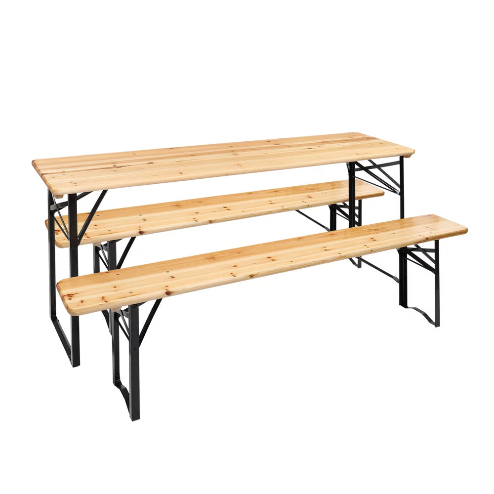 5.8FT Wood Table and Bench Set O916