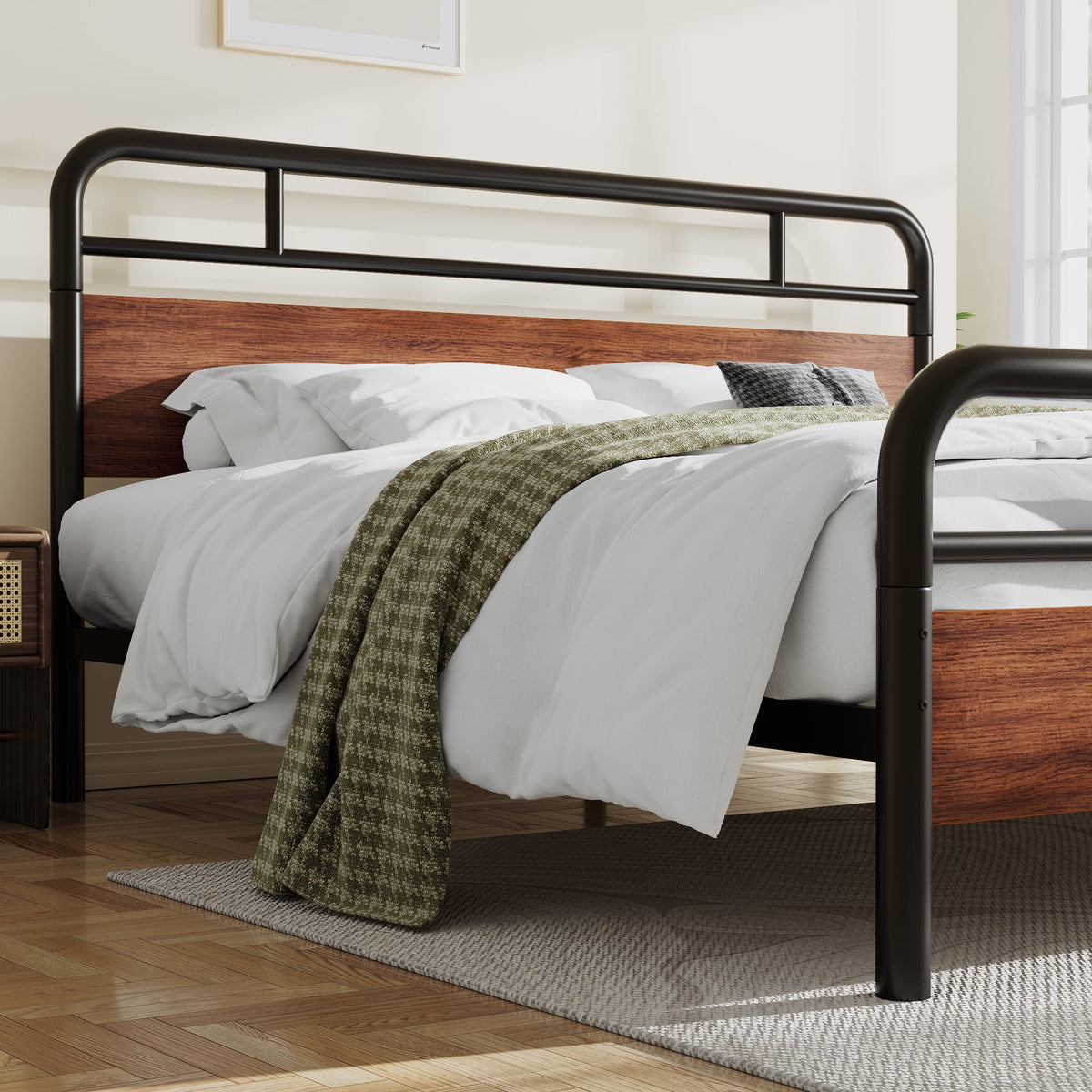 Light Brown King Size Metal Platform Bed Frame with Headboard L35613