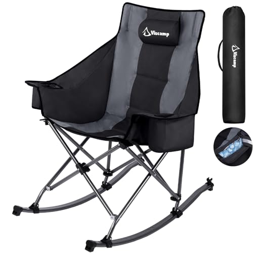Oversized Padded Rocking Camping Chair with Cooler Bag O4603