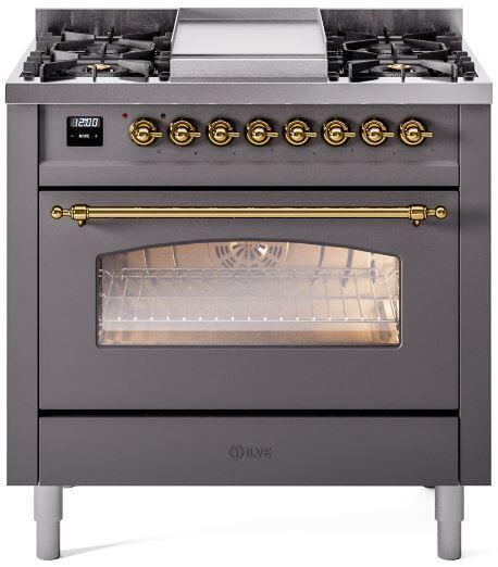 36 Dual Fuel Natural Gas Range Matte Graphite Brass Trim Y9854