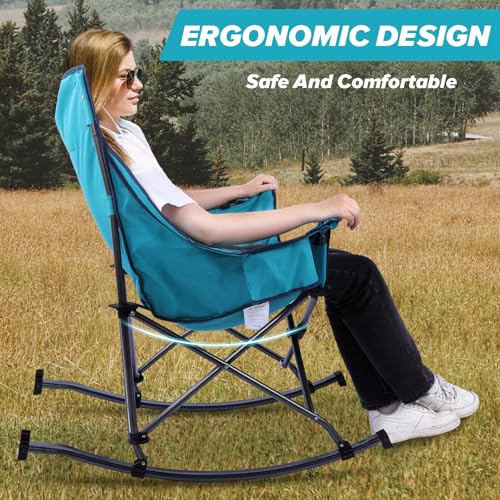 Oversized Padded Rocking Camping Chair with Cooler Bag O4603