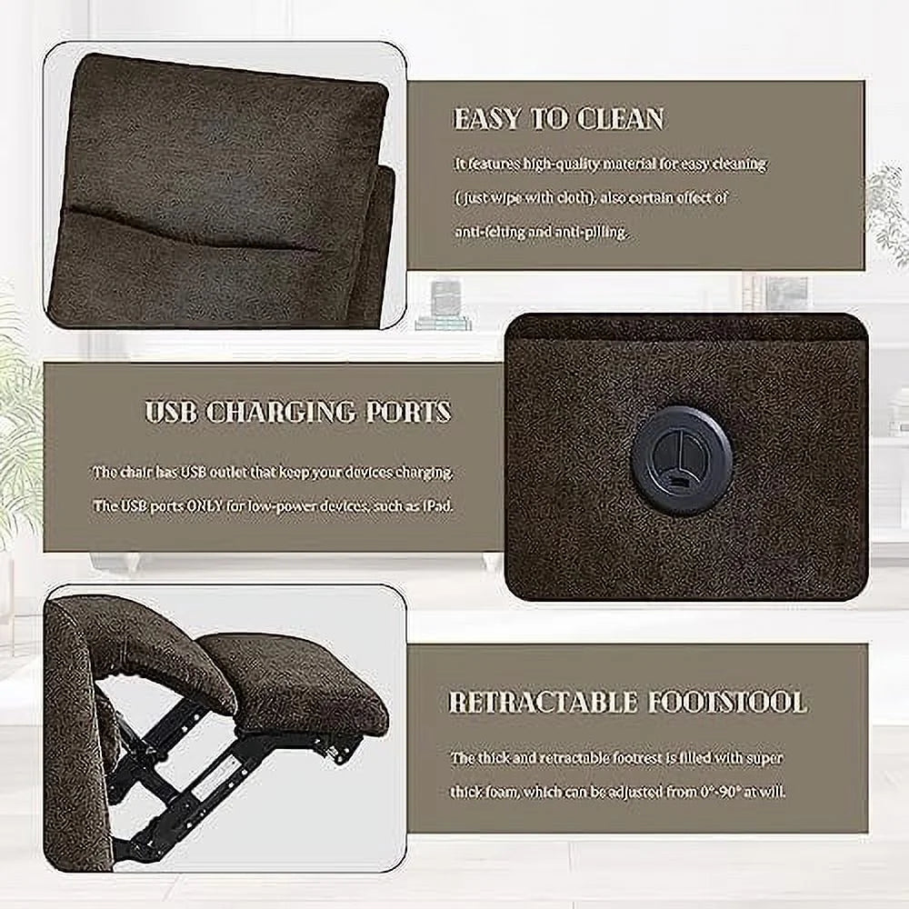 Dark Brown Fabric Power Recliner Chair with USB Port H921882