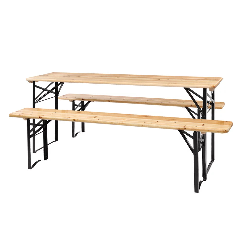 5.8FT Wood Table and Bench Set O916