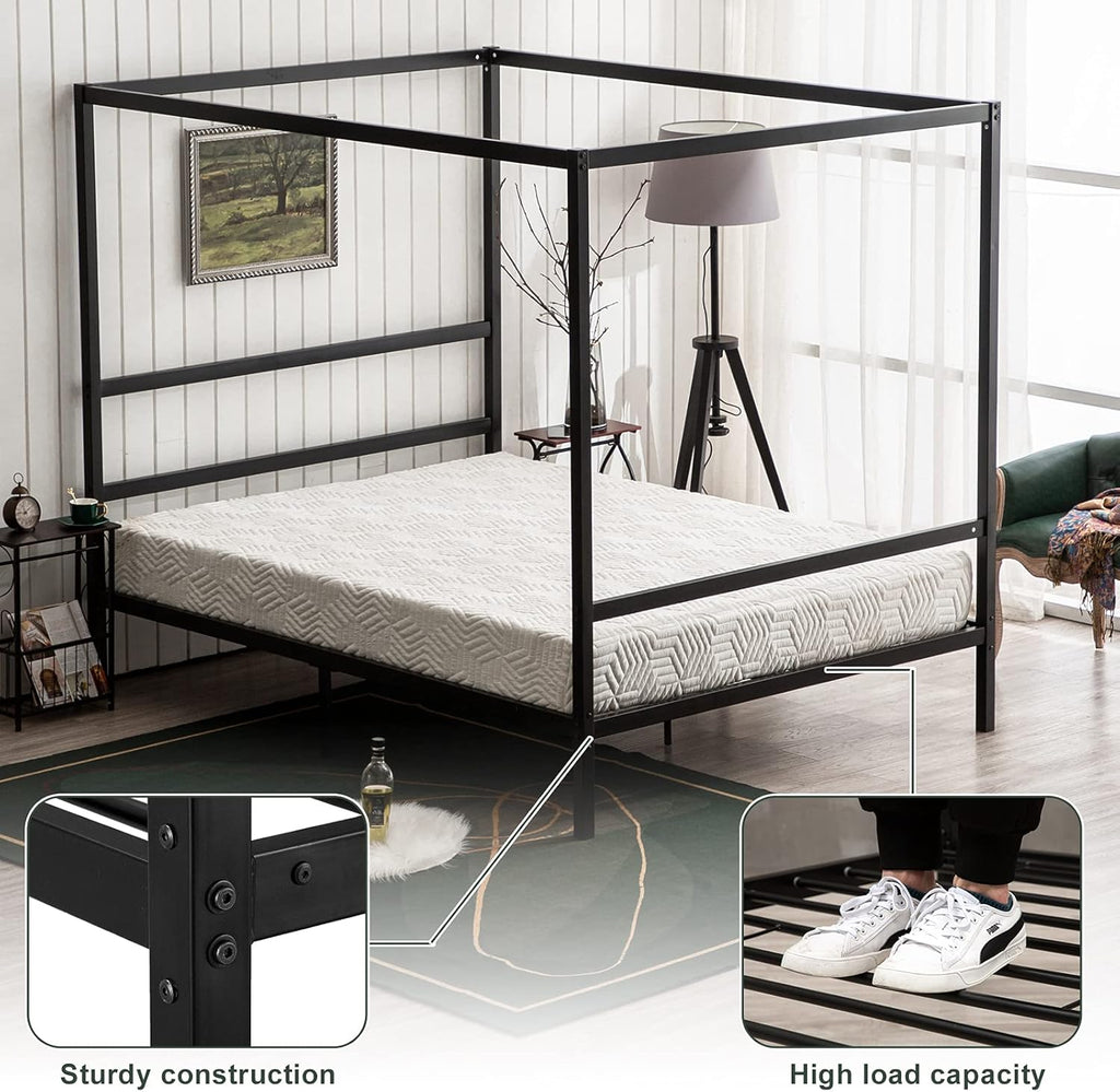 Black Full Size Canopy Bed Frame U919