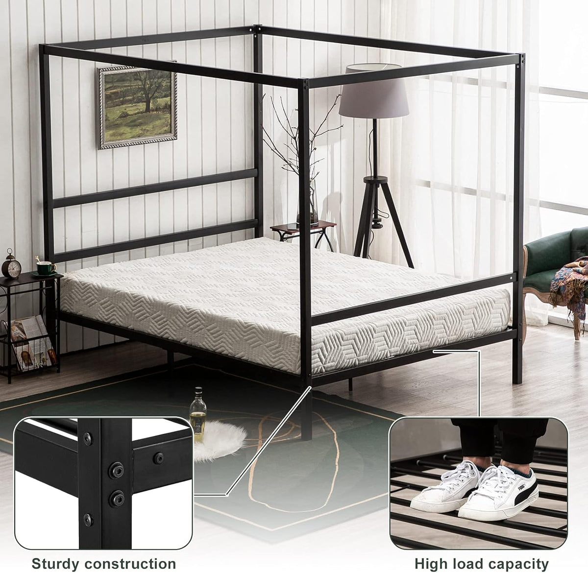 Black Full Size Canopy Bed Frame U919