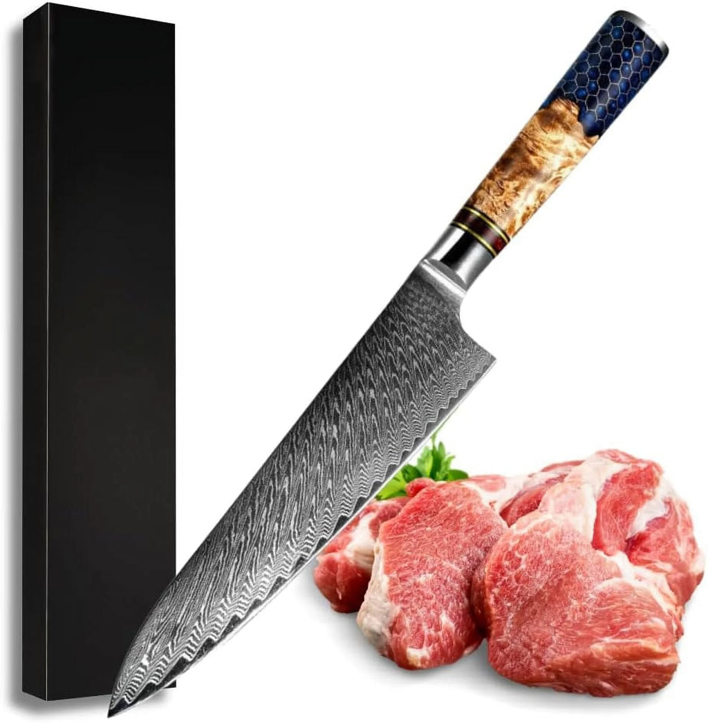 12.5-inch Damascus Chef Knife with Olive Wood Handle U108