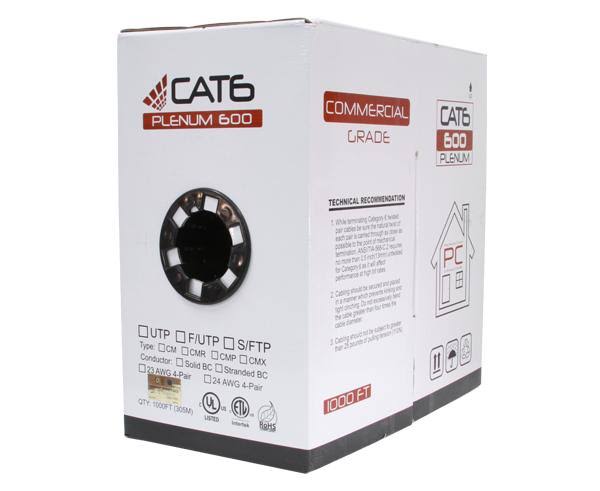 Cat6 Unshielded Plenum Bulk Ethernet Cable, 23 AWG, 1000ft Orange J950