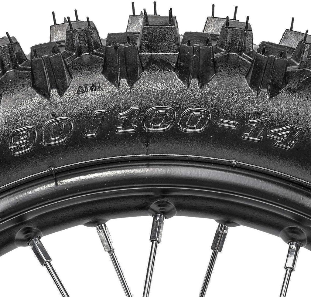 Rear 90/100-14 Wheel Tire & Rim Inner Tube with 15mm Bearing & Brake Disc Rotor & 428 41T Sprocket & Hydraulic Disc Brake Caliper Master Cylinder & Rim Axle Set H54596