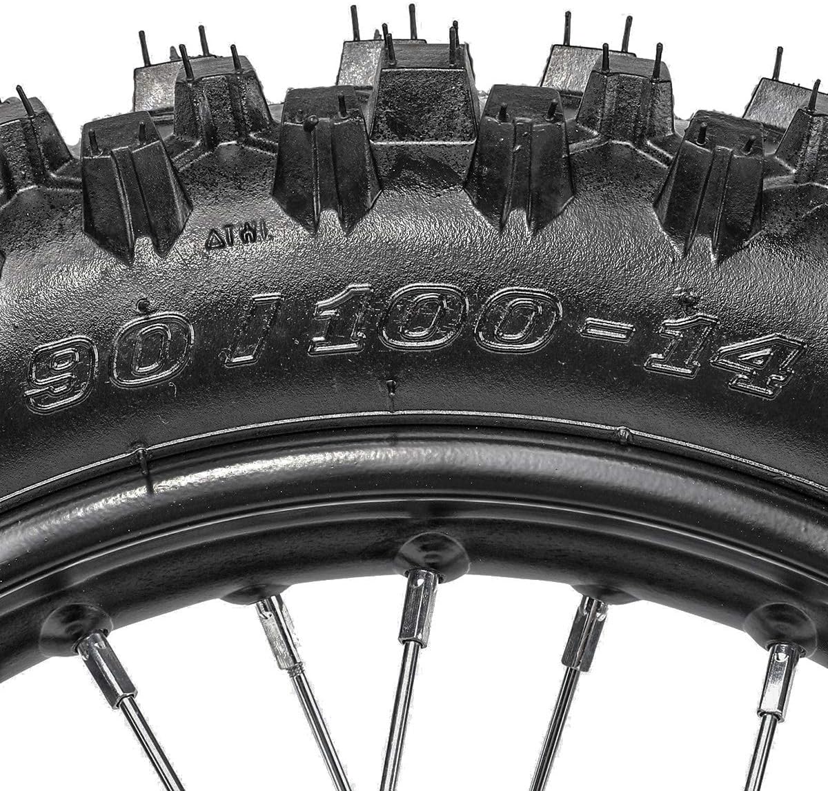 Rear 90/100-14 Wheel Tire & Rim Inner Tube with 15mm Bearing & Brake Disc Rotor & 428 41T Sprocket & Hydraulic Disc Brake Caliper Master Cylinder & Rim Axle Set H54596