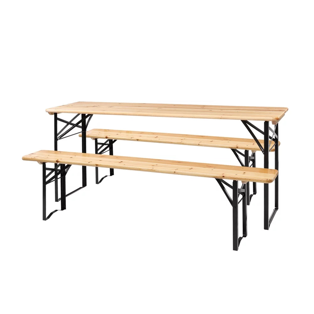 5.8FT Wood Table and Bench Set O916