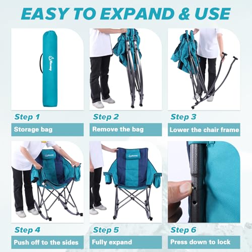 Oversized Padded Rocking Camping Chair with Cooler Bag O4603