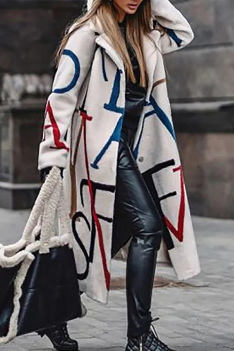 Print Patchwork Turn-back Collar Outerwear L84661
