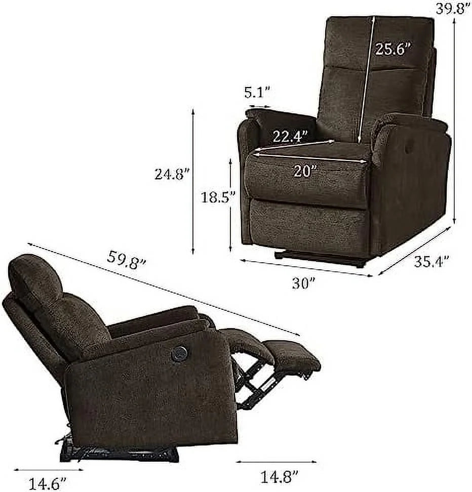 Dark Brown Fabric Power Recliner Chair with USB Port H921882