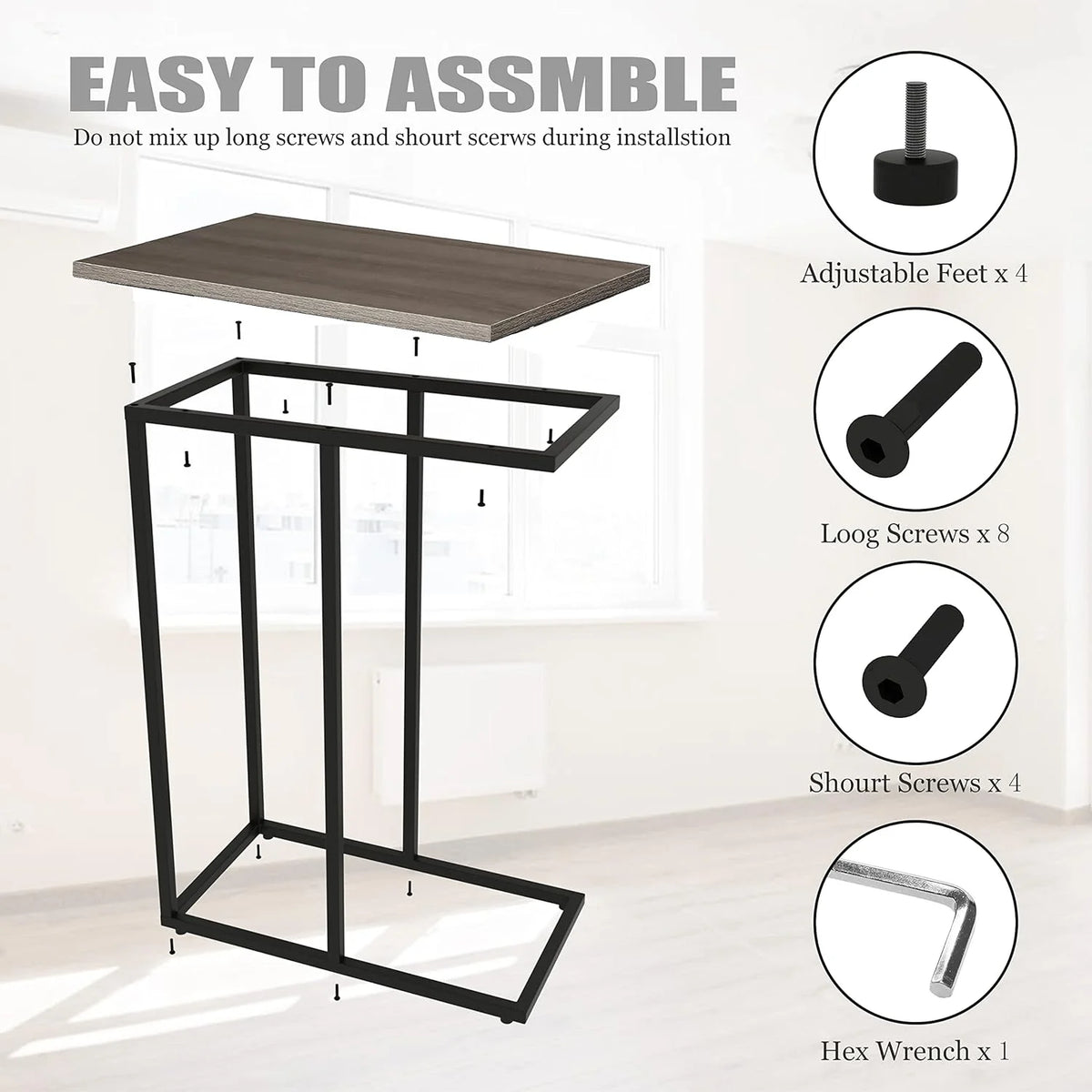 C Shaped End Table Set of 2 Grey C72840