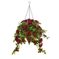 Artificial Poinsettia and Holly Hanging Basket Z1428
