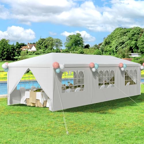 10x30 Ft Waterproof Heavy Duty Canopy with 6 Sidewalls & 2 Zippered Doors, White V737218
