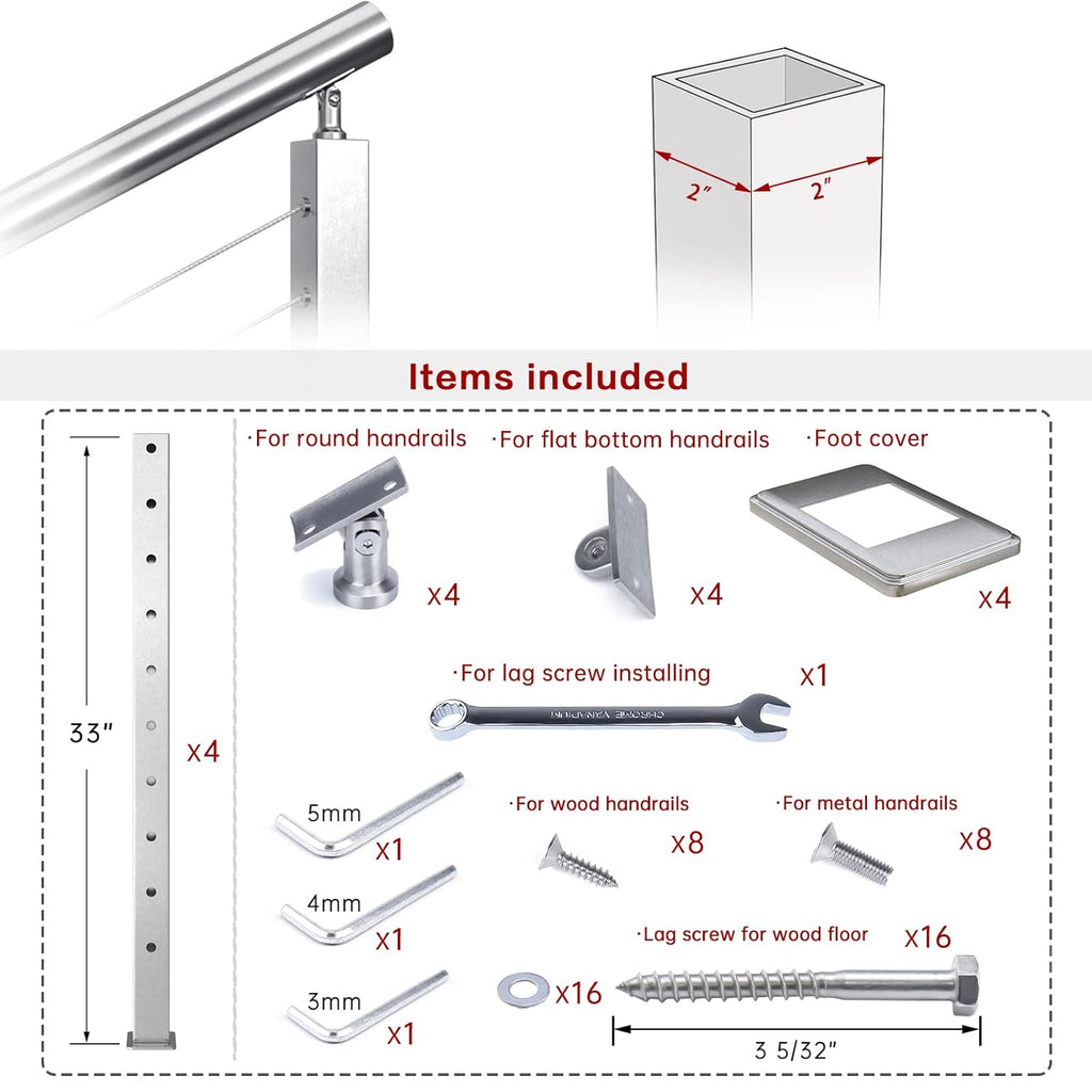 4 Pack Stainless Steel Cable Railing Post F5119