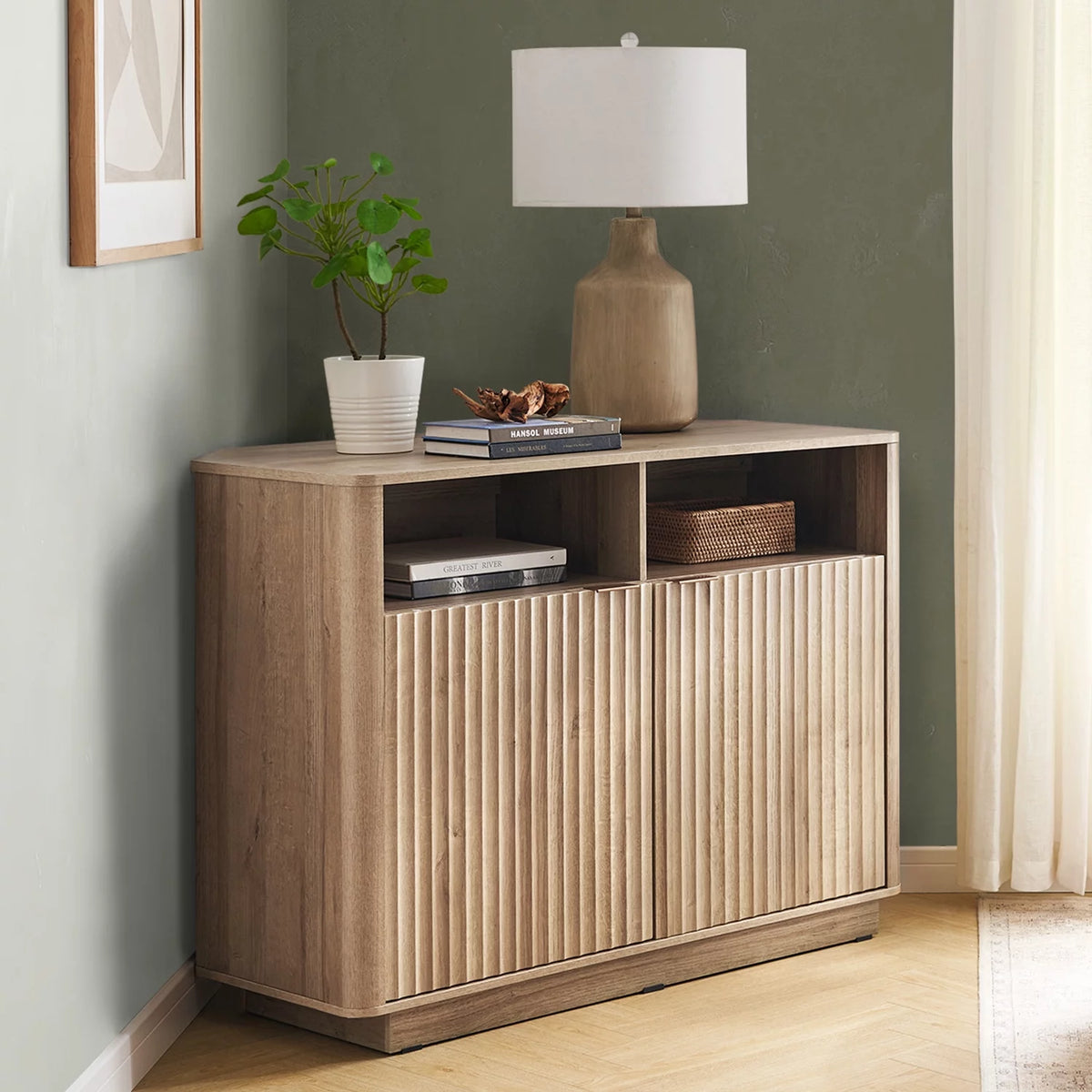 Oak Mid-Century Modern Corner TV Stand N953970
