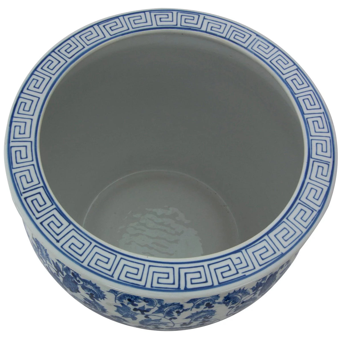 14" Floral Blue & White Porcelain Fishbowl V282